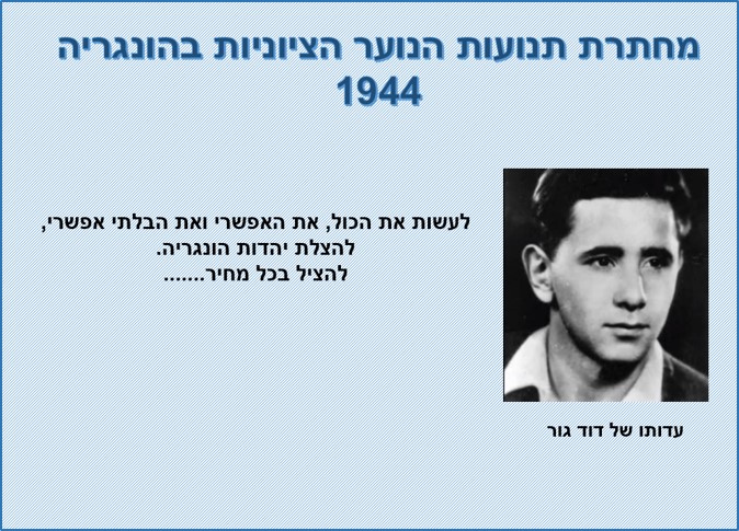 הצלת יהדות הונגריה-1944<BR/>על ידי מחתרת תנועות הנוער הציוני  